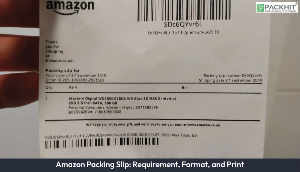 Amazon Packing Slip